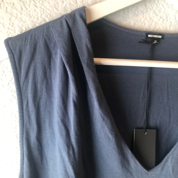 Monrow Tucked Shoulder Shirred Dress in Blue Steel sz M - Picture 6 of 11